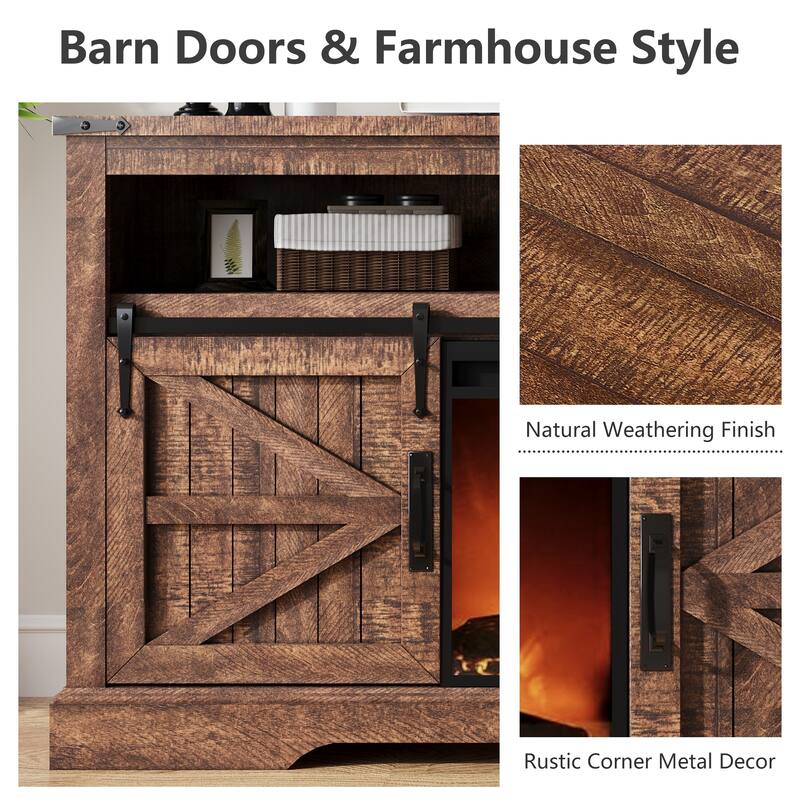 Fireplace TV Stand,Farmhouse Entertainment Center w/Sliding Barn Door
