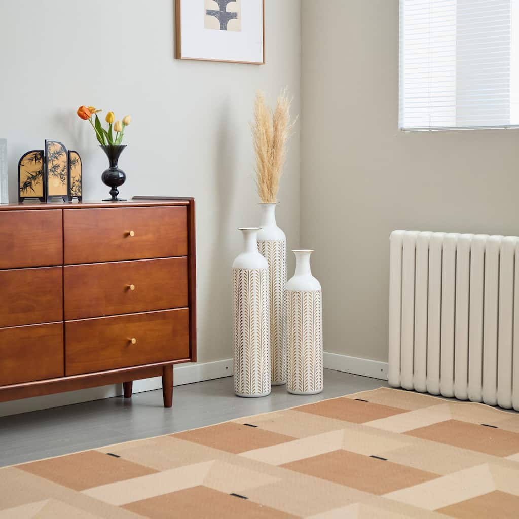 Floor Metal Vase Modern Style White Metal Vase 3-Piece Set Gorgeous Home Decoration Large Glazed Metal Vase
