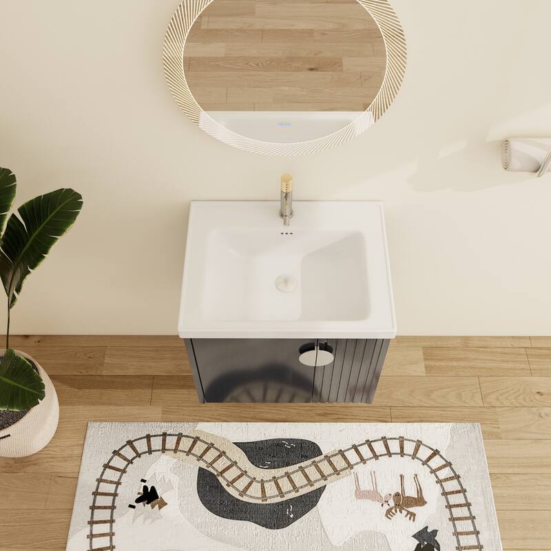 Malwee 24"/28" Floating Bathroom Vanity, Wall Mounted Bathroom Vanity with Ceramic Sink and Soft Close Door