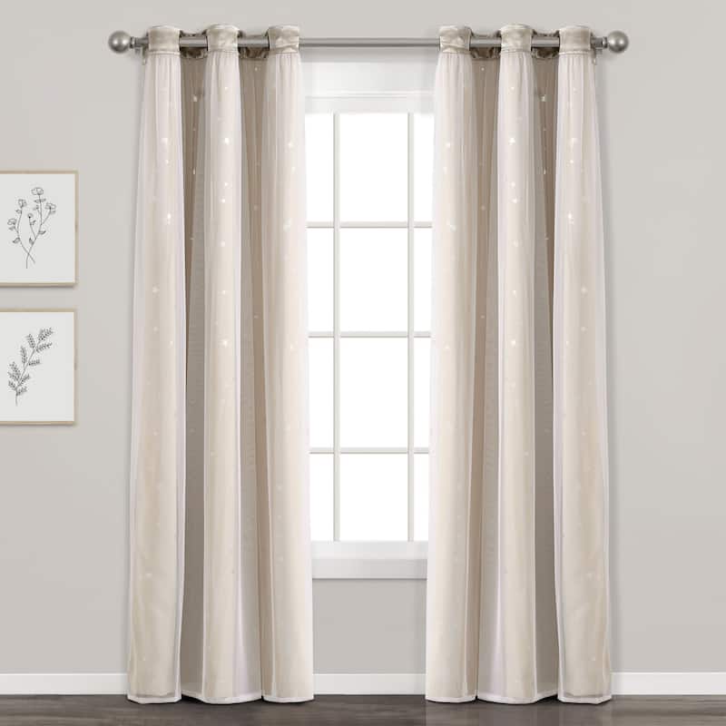 Lush Decor Star Sheer Insulated Grommet Blackout Window Curtain Panel Pair