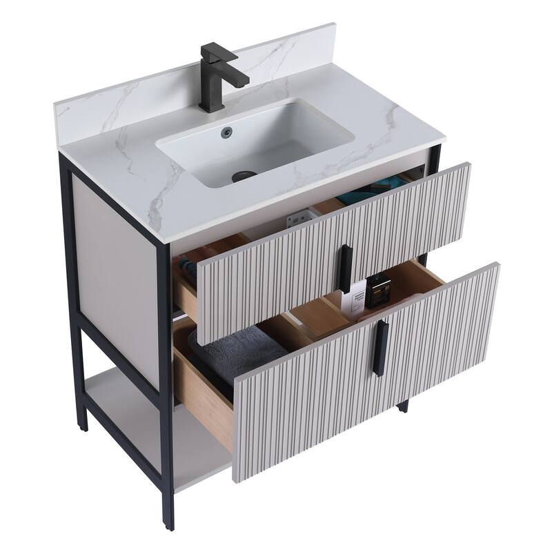 Fine Fixtures Serenity Modern Bathroom Vanity with White Carrara Stone Top