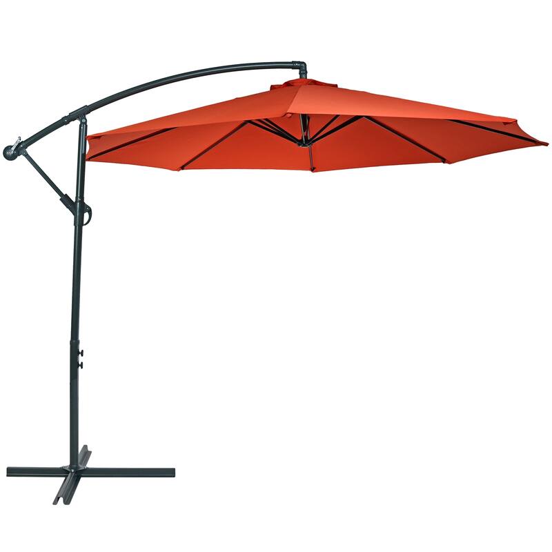 Sunnydaze 10' Offset Patio Umbrella with Cantilever and Cross Base - Round Base Set - Burnt Orange