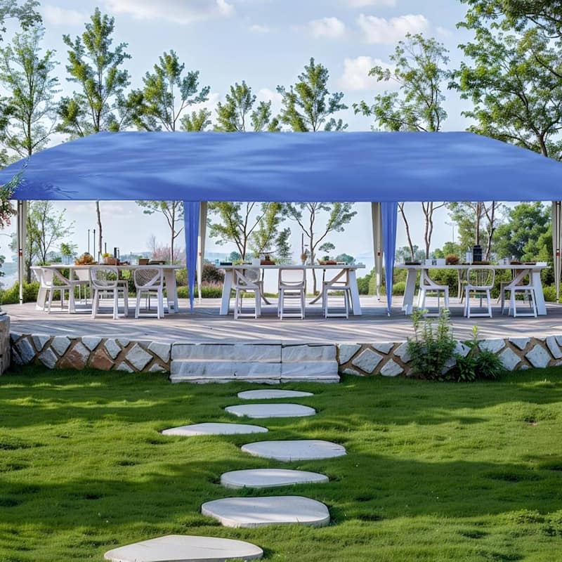 10x30 Outdoor Pop Up Canopy with 8 Sidewalls and Portable Roller Bag - Blue