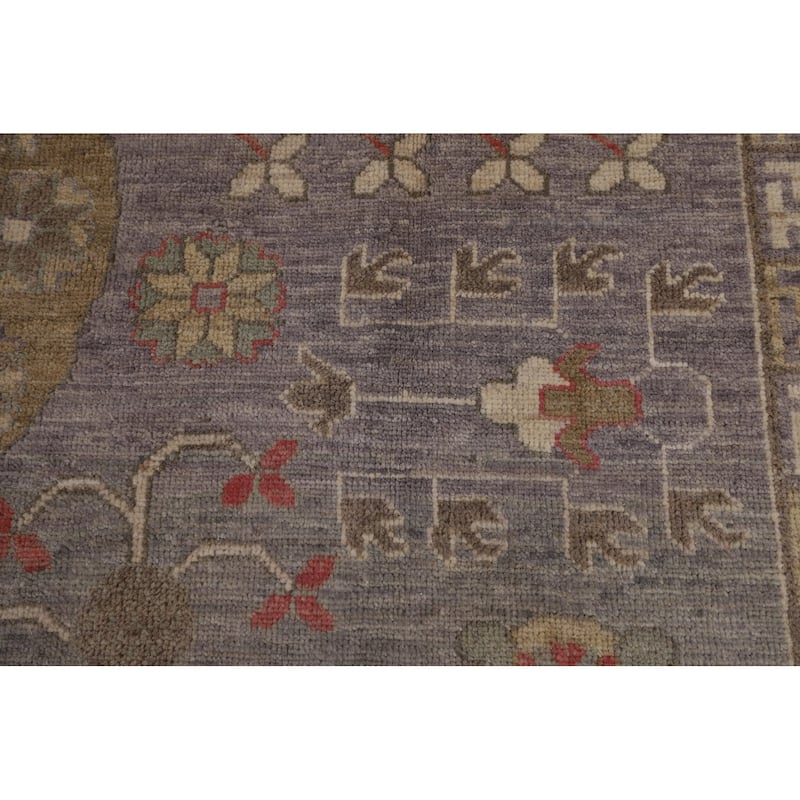 Vegetable Dye Gray Oushak Turkish Area Rug Handmade Floral Wool Carpet - 8'4"x 9'11"