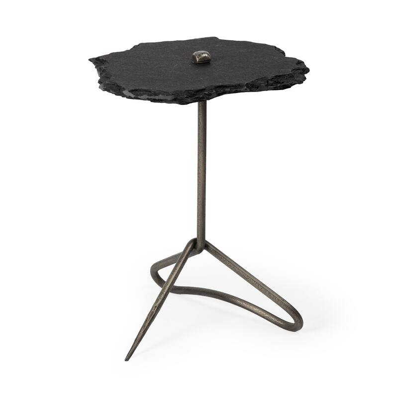 Pinera II Black Slate w/ Silver Iron Base Accent Table