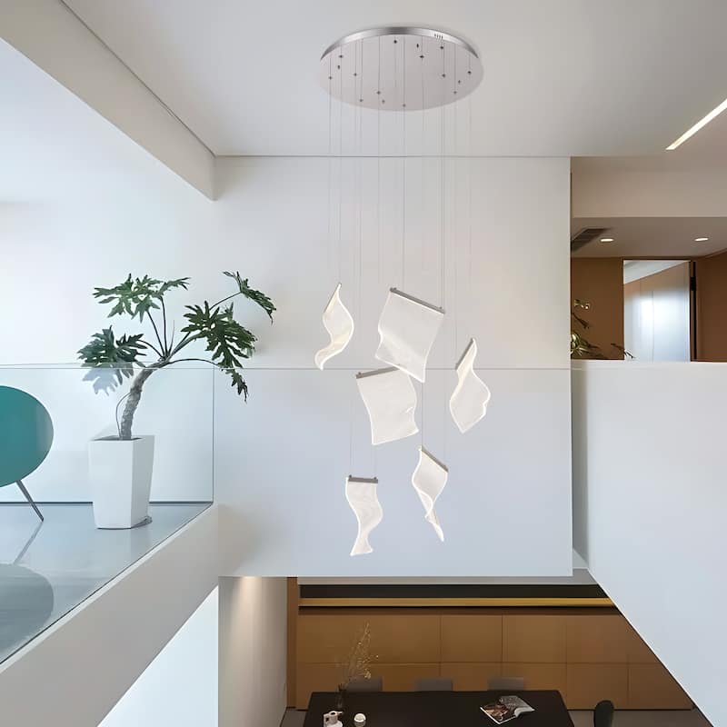 Rinkle LED Leaf Multi-Pendant Lamp Stairway Staircase Cascade Chandelier - N/A - Silver
