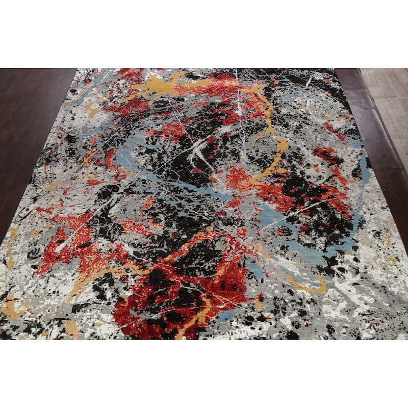 Vegetable Dye Wool/ Silk Oriental Abstract Area Rug Hand-knotted - 12'0" x 15'5"
