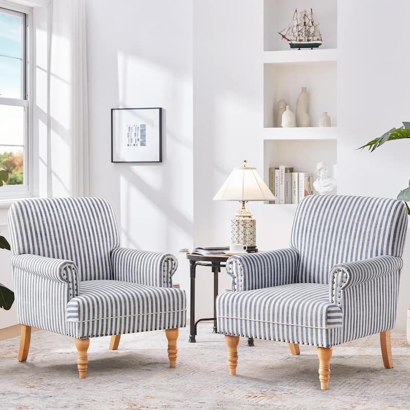 Rolled Armchair Accent Chair Set of 2 Blue/ Grey/ Brown - Dark Blue