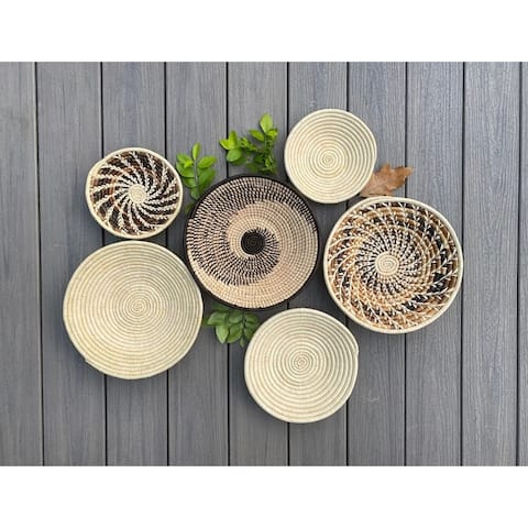 Moon Set of 6 African Baskets 7.5 -12 inches Wall Hanging Decor