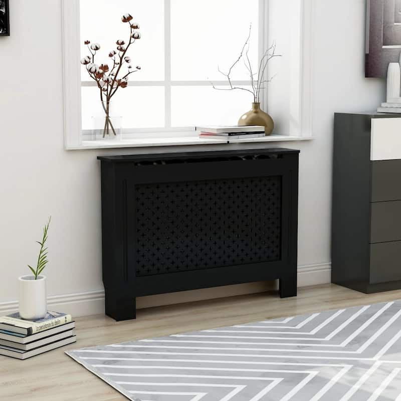 vidaXL Radiator Cover Black 44.1"x7.5"x32.1" MDF
