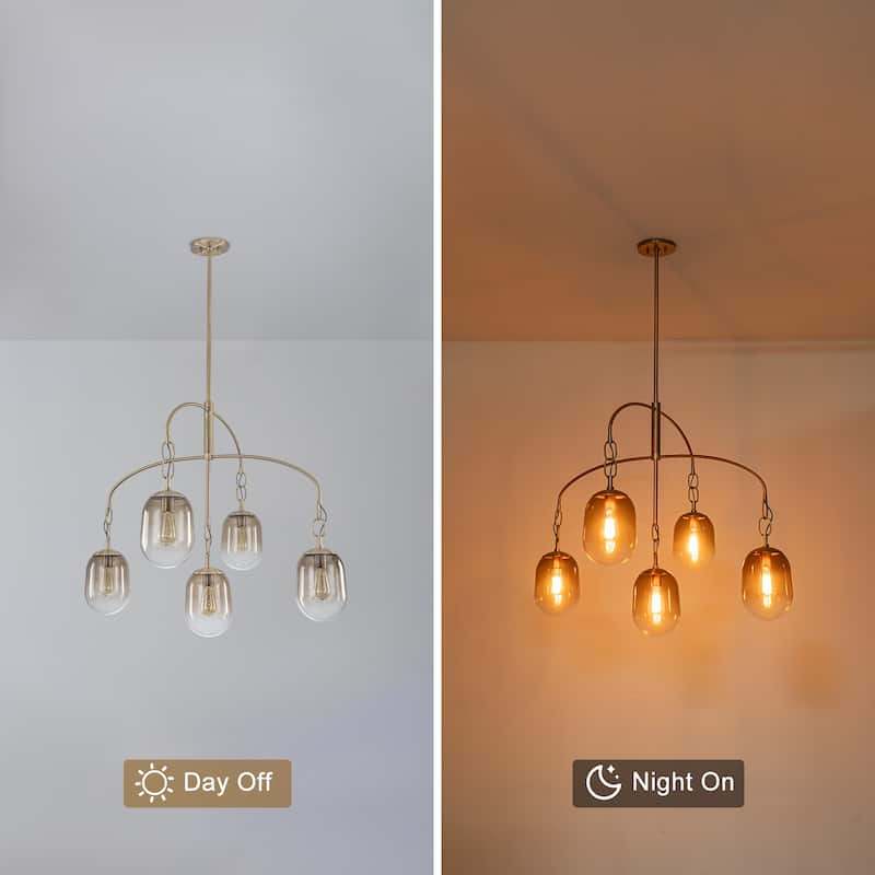 Modern Gold Chandelier Gradient Glass Shades 2-Tier Curved Arm