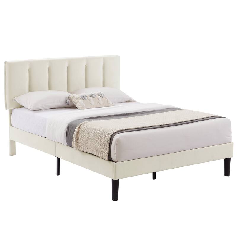 Javlergo Velvet Upholstered Platform Bed Frame with Adjustable Headboard
