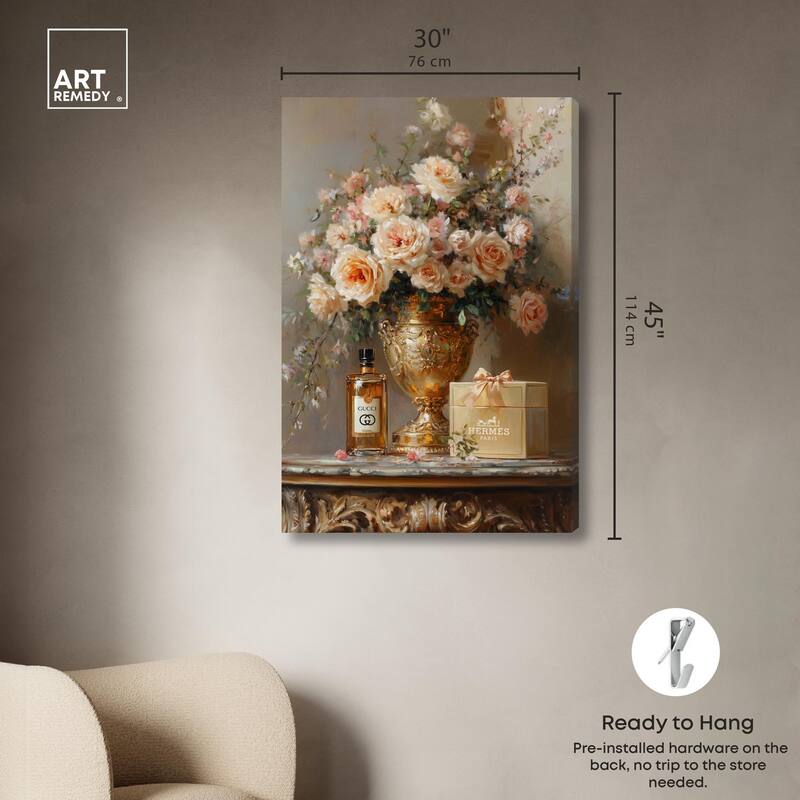 Classical Vase Tans and Floral Canvas by Art Remedy, Gallery Wrapped