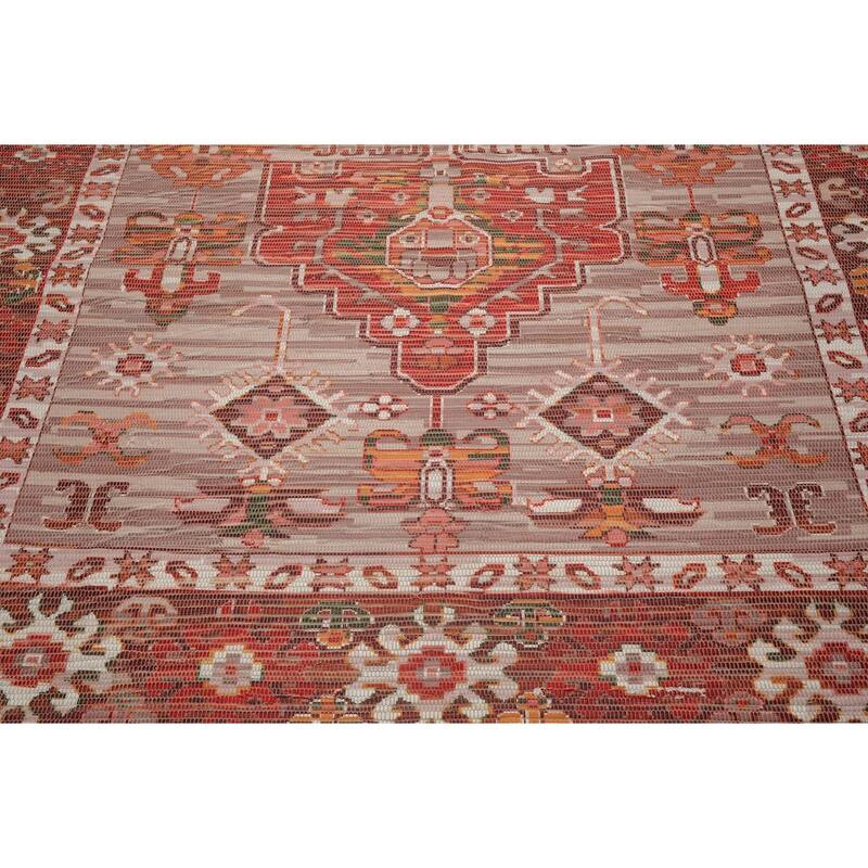 Handmade Beige,Coral Flatweave Polyster Traditional Oriental Area Rug