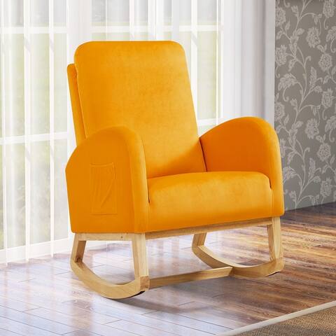 Nursery Rocking Chair Upholstered Glider Rocker Rocking Accent Chair Padded Seat with High Backrest Armchair