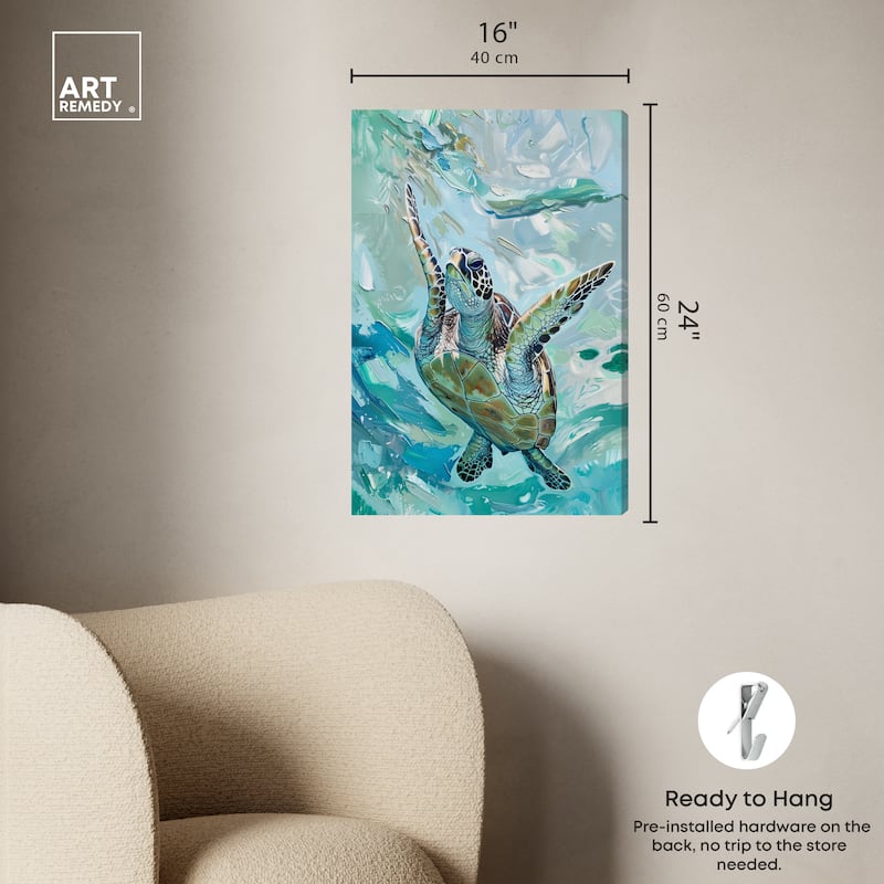 Art Remedy Serene Turtle Gallery Wrapped Colorful Coastal 1 Piece Canvas Wall Art