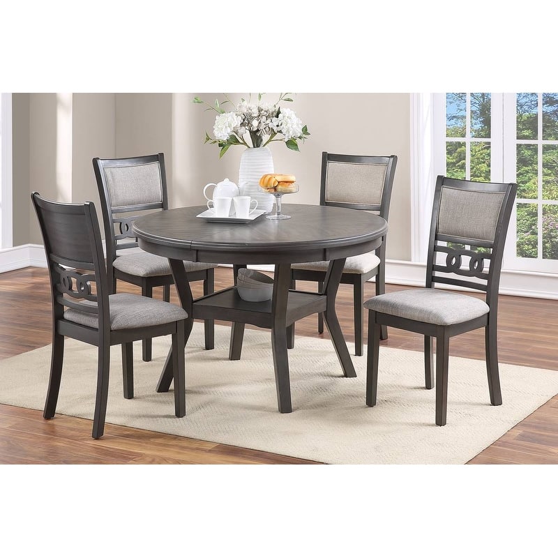 Dining Room Furniture Gray Oak Rubber wood MDF Round Table 1pc Table w Shelve