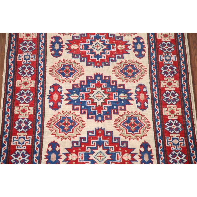 Beige Traditional Kazak Accent Rug Hand-Knotted Wool Carpet - 2'9" x 4'0"