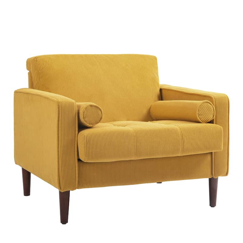 Modern Upholstered Corduroy Accent Chair With Arms Pillows