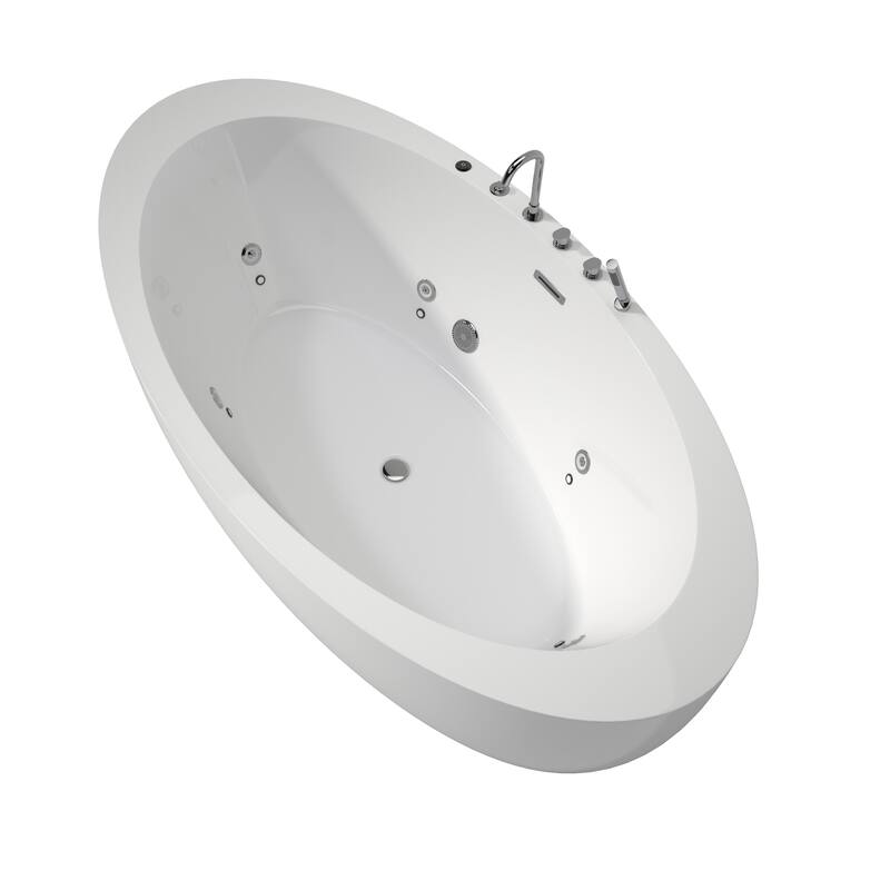 71 in. Freestanding Acrylic Whirlpool Bathtub with 6 Jets, Chromatherapy LED Lighting, 4-Hole Faucet Kit, Center Drain