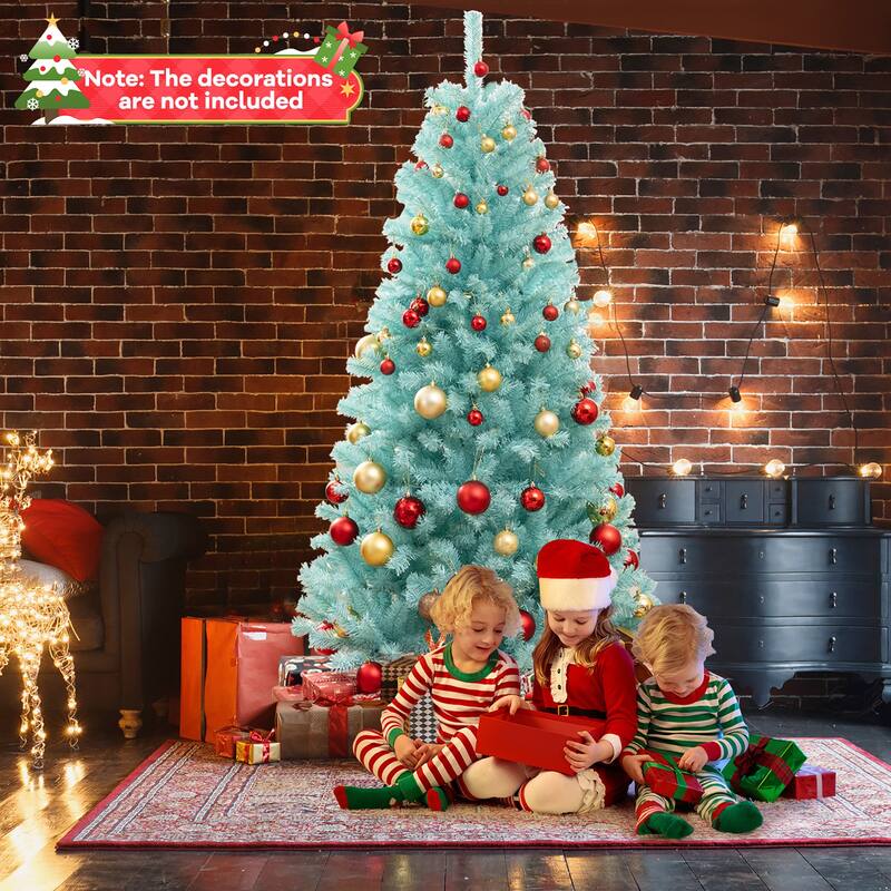 Gymax 7 FT Artificial Xmas Tree w/ 1040 Branch Tips 380 Warm White LED - See Details