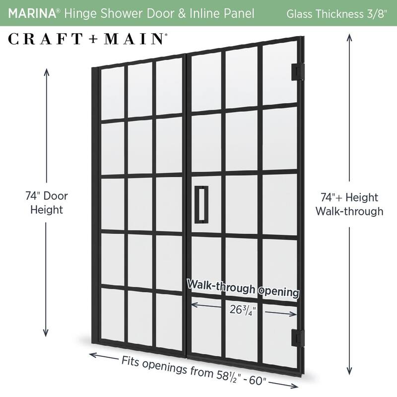 CRAFT + MAIN MRHG6074-GR Marina 74" High x 60" Wide Hinged Frameless