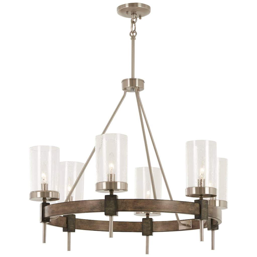 Bridlewood 6-light chandelier with a stone gray and brushed nickel finish and clear seeded glass by Minka-Lavery®
