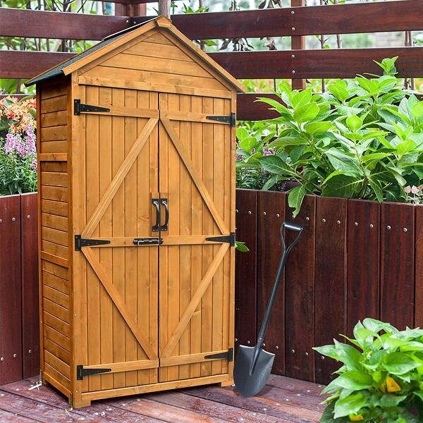 Outsunny Large Patio Storage Shed Wood Cabinet Box Two Doors Yard
