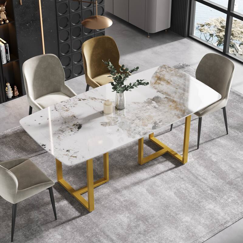 71'' Modern Rectangular Sintered Stone Dining Table for 8 - double pedestal