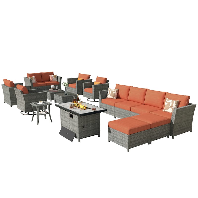XIZZI 16-piece Outdoor Patio Wicker Furniture Sectional Set with Fire Pit