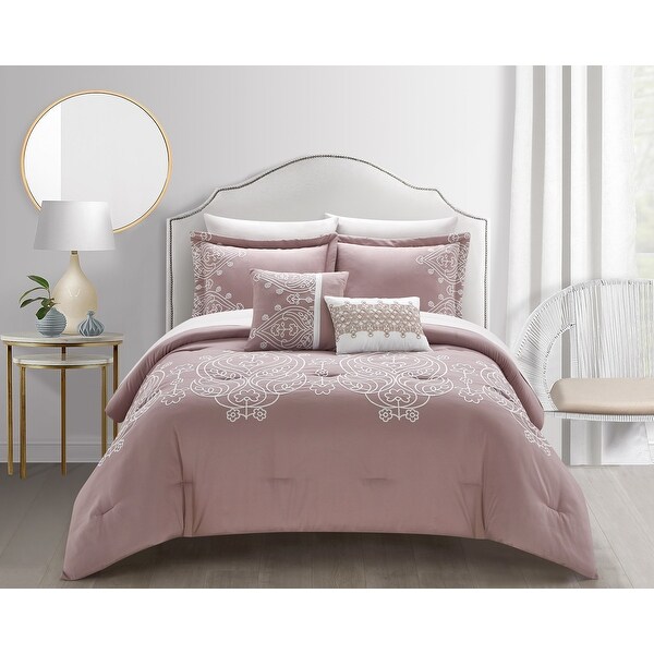 Chic Home Mimi 5 Piece Comforter Set Scroll Embroidered Bedding - Decorative Pillows Shams Included. Opens flyout.