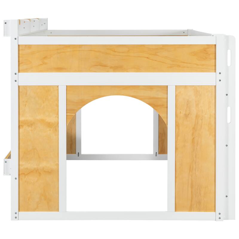 GDFStudio - Wood Bunk Bed with Storage Shelves, Window and Dual Doors