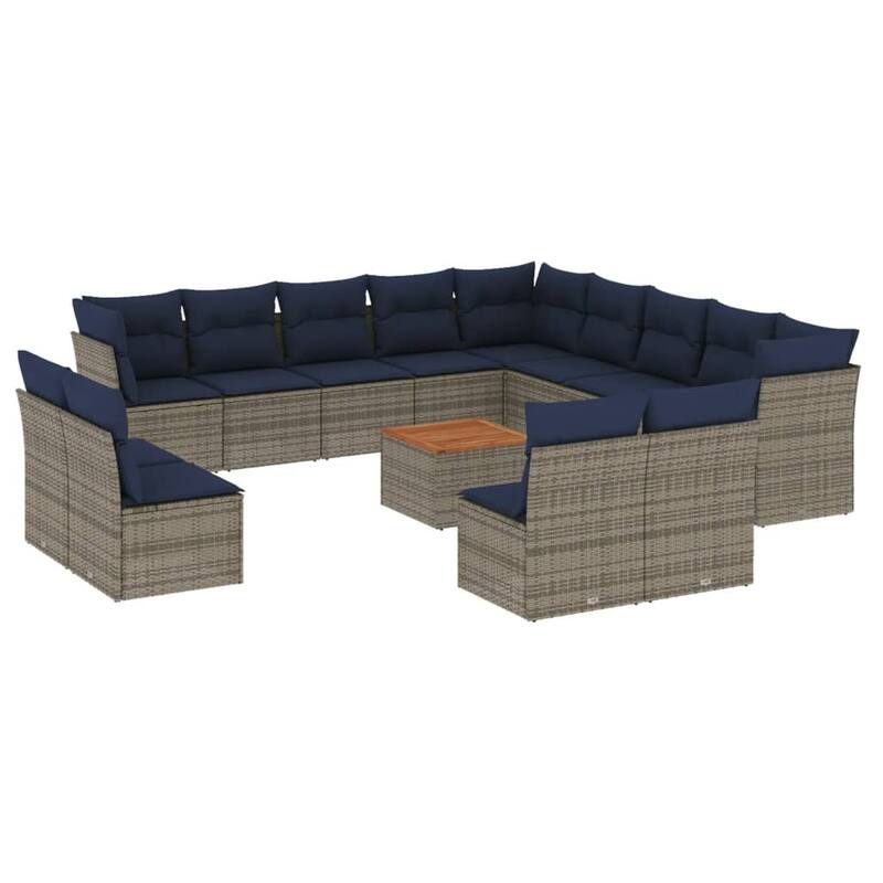 vidaXL 14 Piece Patio Sofa Set with Cushions Grey Poly Rattan - 24.4x 24.4x 27.2