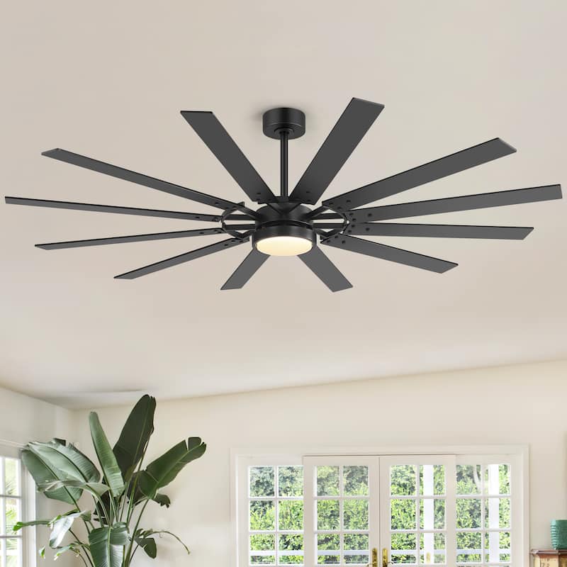 80/72/52/42-IN LED Ceiling Fan with Light Kit and Remote(5/10/12-Blade) - 72" - Black&Walnut 12 Blade