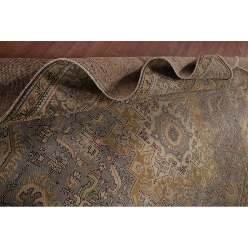 Gray Tabriz Persian Vintage Rug Hand-Knotted Medallion Wool Carpet - 9'8"x 12'9"
