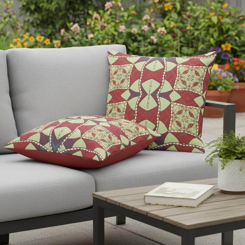 HomeRoots Set of Two 16" X 16" Yellow Red Blown Seam Eclectic Indoor Outdoor Throw Pillow - 16.00' X '16.00' X '5.00
