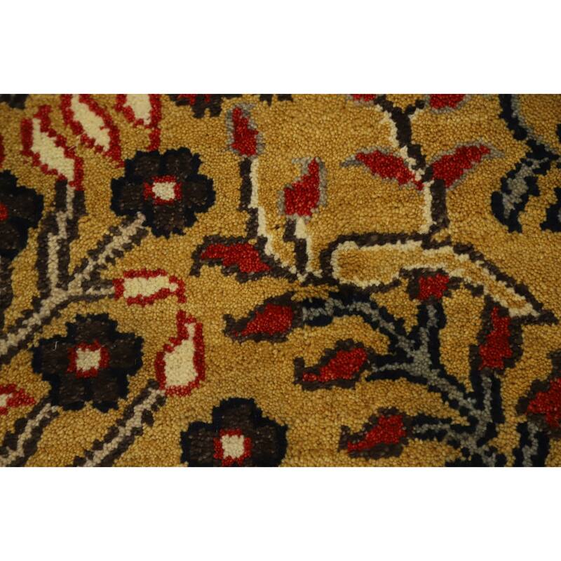 Hand Knotted Oriental 100% Wool Carpet Traditional Floral Yellow & Gold Ziegler Runner Rug - 8' 2'' X 2' 6''