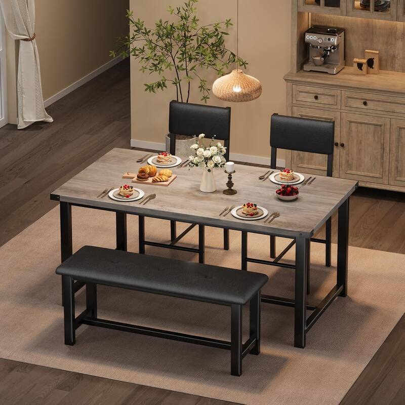 Dining Table Set for 4, Kitchen Table and 2 Upholstered Chairs with Bench