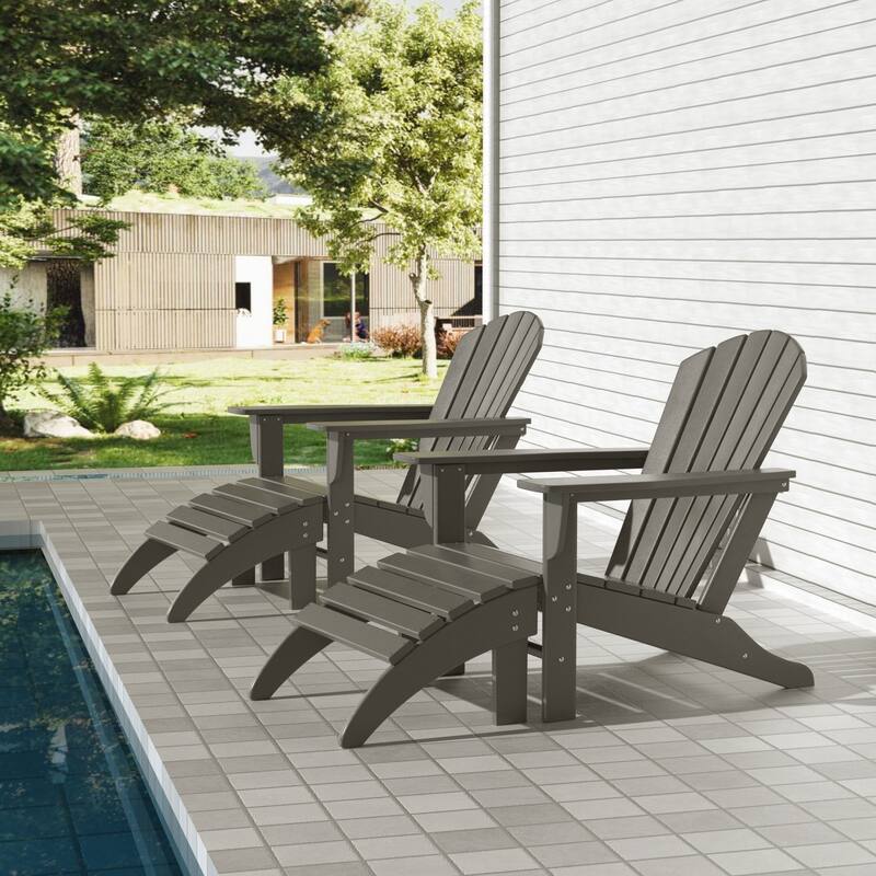 Altura Outdoor Eco-Friendly All Weather Adirondack Chairs with Ottomans (4-Piece Conversation Set) - Gray