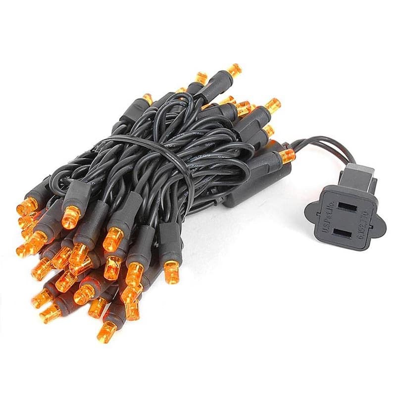 50 Light LED Christmas Mini Light Set, Patio Lights, Warm White, Black Wire, 11’ - Orange