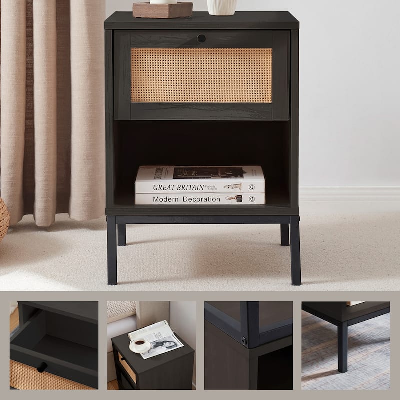 Nestl Wooden Rattan Night Stand