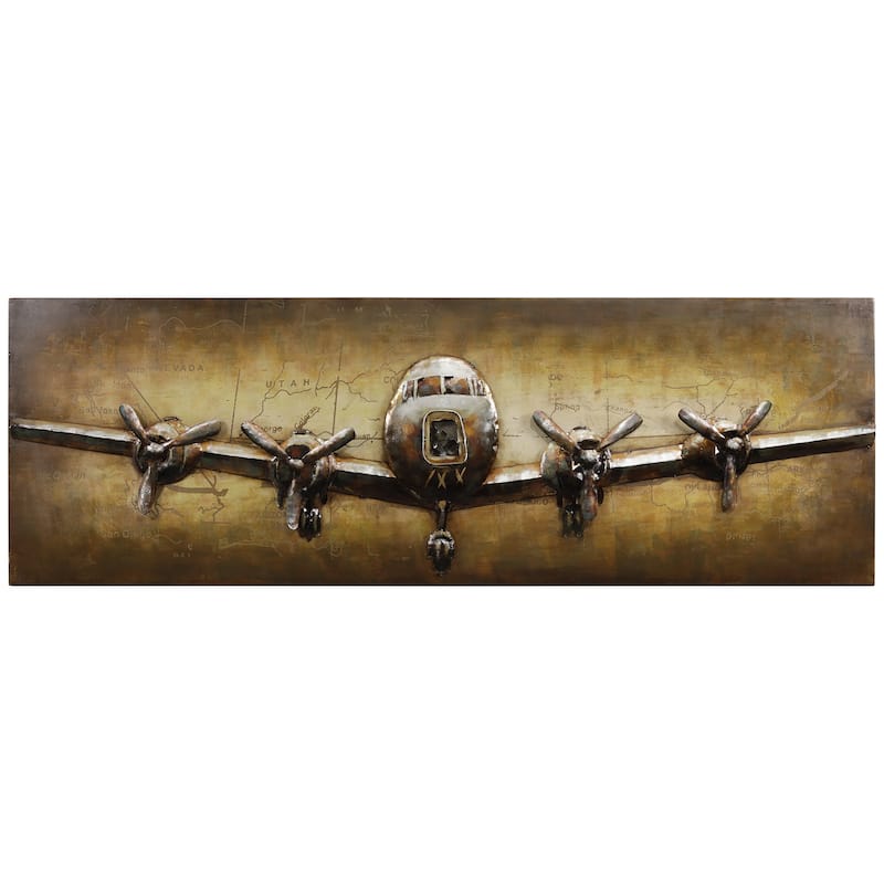 "Airplane" Mixed Media Iron Hand Painted Dimensional Wall Art Sculpture