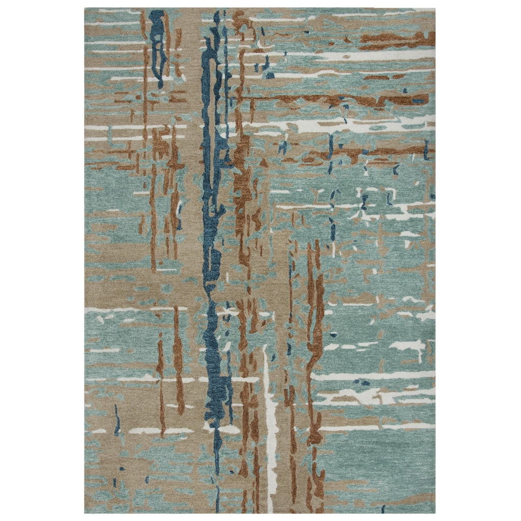 Alora Decor Vivid Copper, Blue, and Beige Hand-tufted Abstract Rug