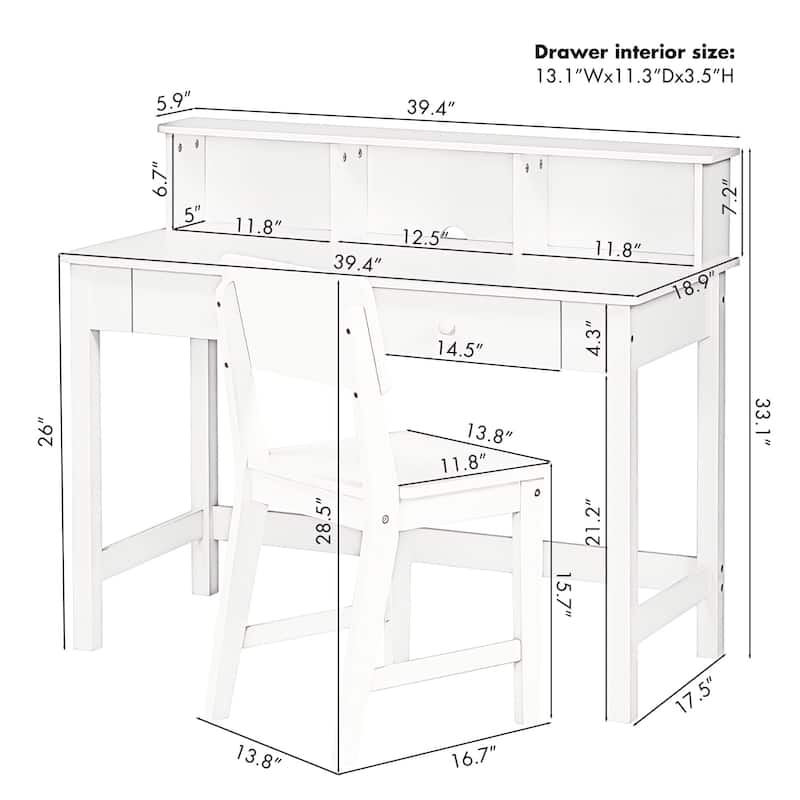 COSTARS Kids Desk and Chair Set with Hutch, Wooden Study Table for 5–12 Years Old, Student Writing Desk and Computer Workstation