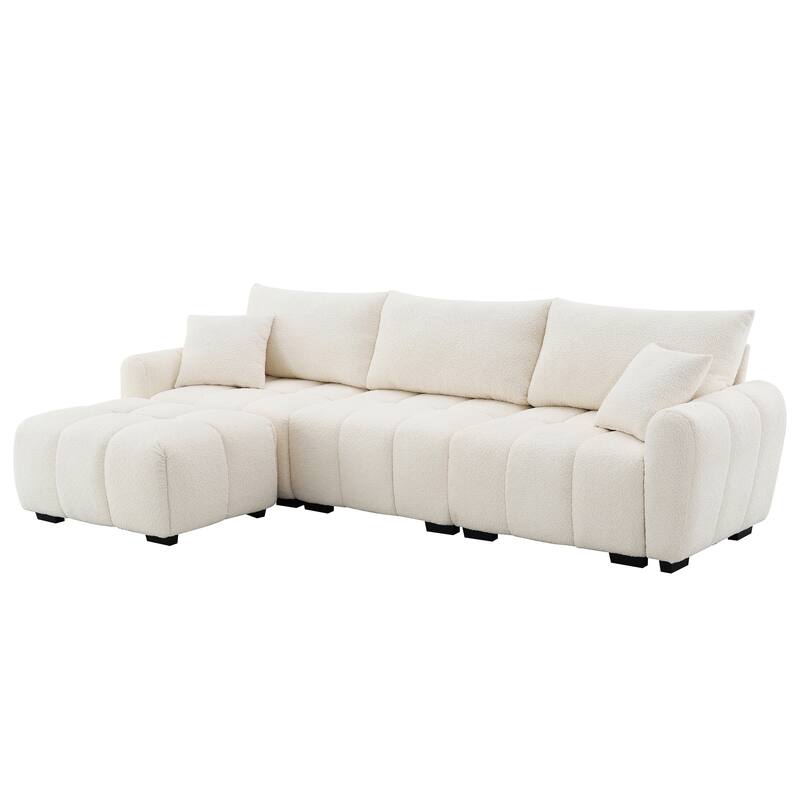 Modular Sectional Sofa Boucle Fabric Pull-line Design L-Shape Sofa Set with Movable Ottoman for Living Room 3-Seater Couch