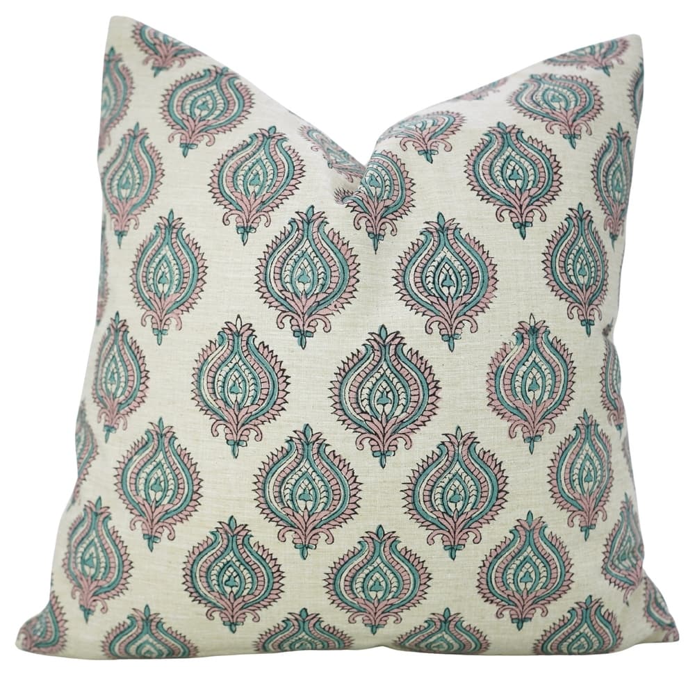 Fabdivine Soft Cotton or Linen Hand Block Print Floral Pillow Cover for Home Décor