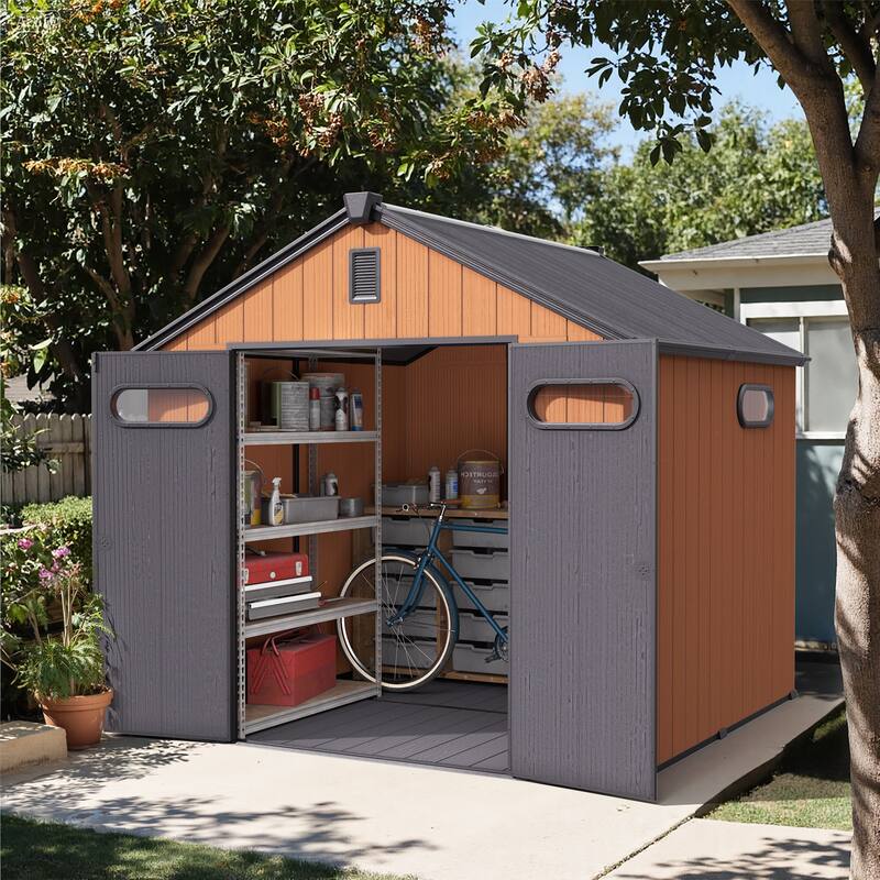 All-Weather Waterproof Lockable Door Resin Outdoor Storage Shed with Window Vent Floor for Patio Furniture and Tools