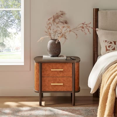 Coralie 2-Drawer Curved Vegan Leather Nightstand