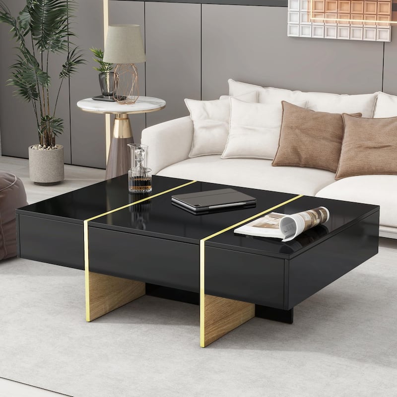47.2" x 31.4" Minimalist High Gloss Coffee Table - Black