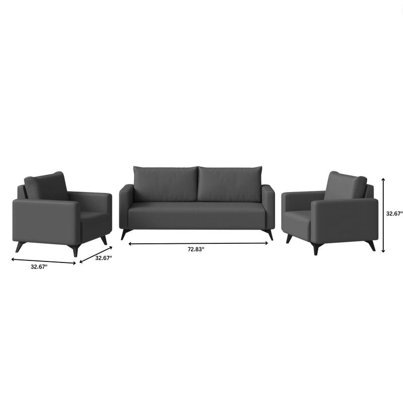 3-Piece Sofa Set Upholstered in Leather Inno Series by LeisureMod